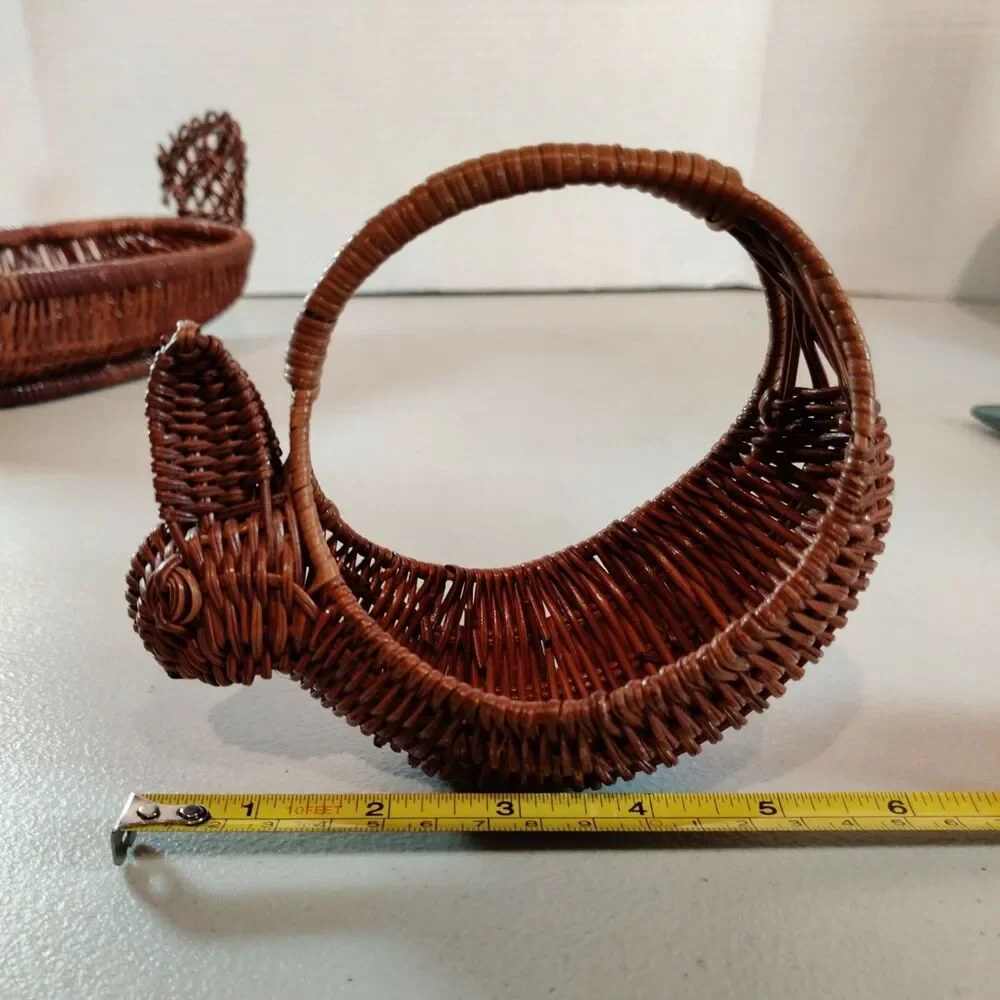 (2) VTG Rattan Wicker Woven Duck Turkey Goose Basket Wooden Beak & Small Rabbit